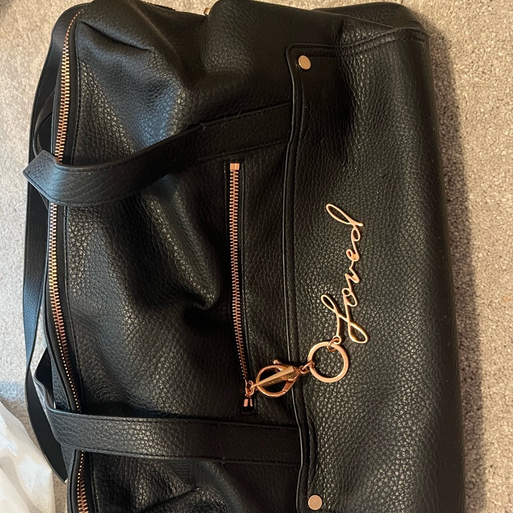 Ju-Ju-Be Black Leather Travel Bag with Gold Accents
